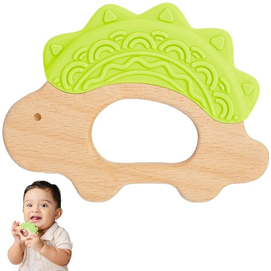 Baby Must Haves – Baby Teething Toys and Teether for Soothing Relief – Perfect for teething toys 3-6 months and Shower Gifts – Soft, BPA-Free, Ergonomic Dinosaur Wood Design.