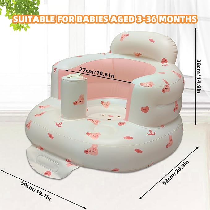 AGITVPS Upgrade Inflatable Baby Seat with Tray for Babies 3-36 Months, Built in Air Pump Bumbo Seat with Tray, Baby Chair Sit Me up Floor Seat for Baby, Learning to Sit&Feeding (Pillar-Love Bunny)