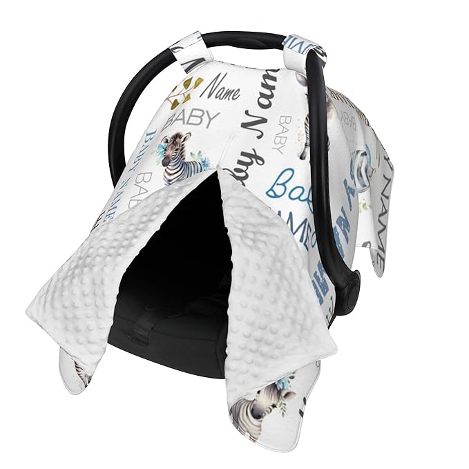 Personalized Baby Car Seat Cover Winter Custom Minky Carseat Cover Boy Girls with Name Zebra Carseat Canopy Customized Car Seat Canopy Infant Carrier Covers Nursing Cover Toddler Blanket