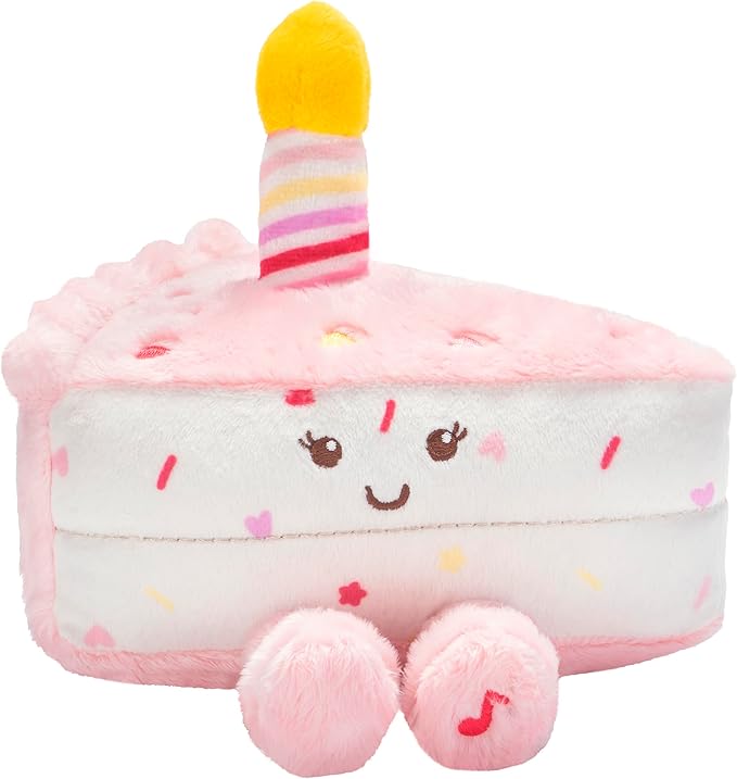 Magic Years Musical Light Up Plush Toy, Happy Birthday Cake Slice, 6 inches, Pink
