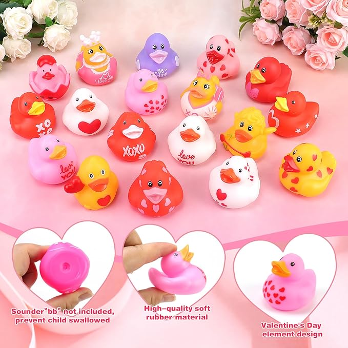 50 Pcs Rubber Duck, Valentines Ducks for Jeeps Ducking, Random Assortment Mini Rubber Duckie Toys for Kids Baby Bath Shower Toys Cute Heart Ducks for Party Favors Classroom