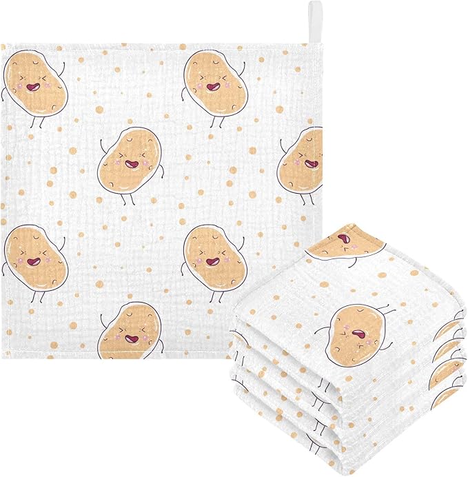 vvfelixl Baby Muslin Washcloths Kawaii Potatoes Baby Burp Cloths Cotton Baby Face Towel for Newborn Infants Boys Girls Soft and Absorbent 11.8 X 11.8 in, 3 Pack