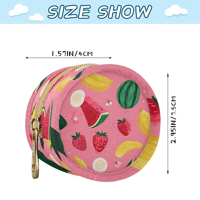 Pacifier Holder with Clip Pacifier Case for Diaper Bag Round Baby Pacifier Pouch Box Bag Portable Pink Watermelon Strawberry and Banana