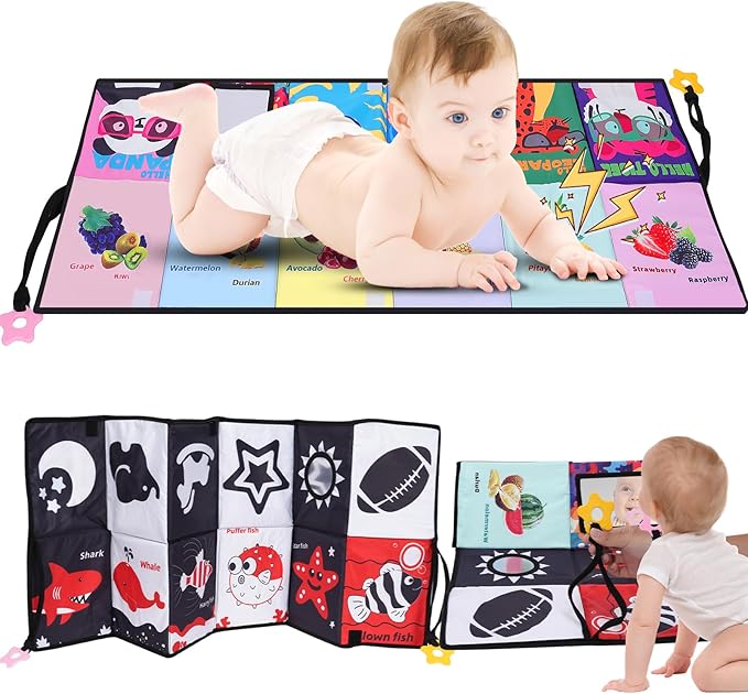 Baby Mirror Tummy Time Toy,High Contrast Baby Toys for Newborn,Extra-Large & Multi-Use Design Indestructible Baby Book Perfect 0-6-12 Months Infant Sensory Toys Gift