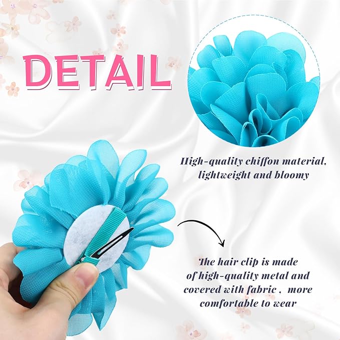 Cinaci 25 Pack Solid Big 4" Chiffon Flower Alligator Hair Clips Barrettes Hairpins Accessories for Baby Girls Infants Toddlers Kids Teens Women
