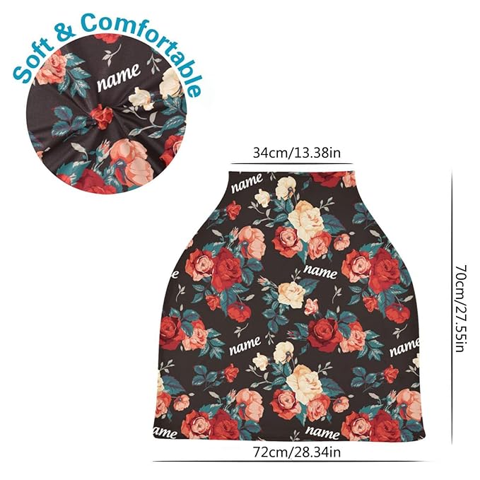 Personalized Baby Car Seat Cover for Babies, Custom Name Baby Car Seats Canopy for Girls, Nursing Breastfeeding Stroller Covers for Infant Newborn, Shower Gift (Red Flower)