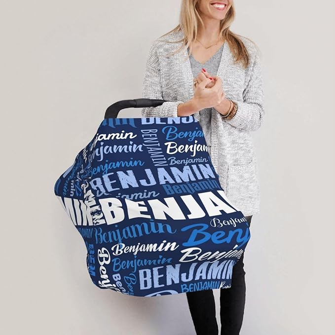 Personalized Baby Car Seat Cover for Boys Girls, Custom Monogram Nursing Covers for Breastfeeding with Name, Infant Stroller Cover, Optional Baby Bib, Baby Swaddle Set for Newborn Infant