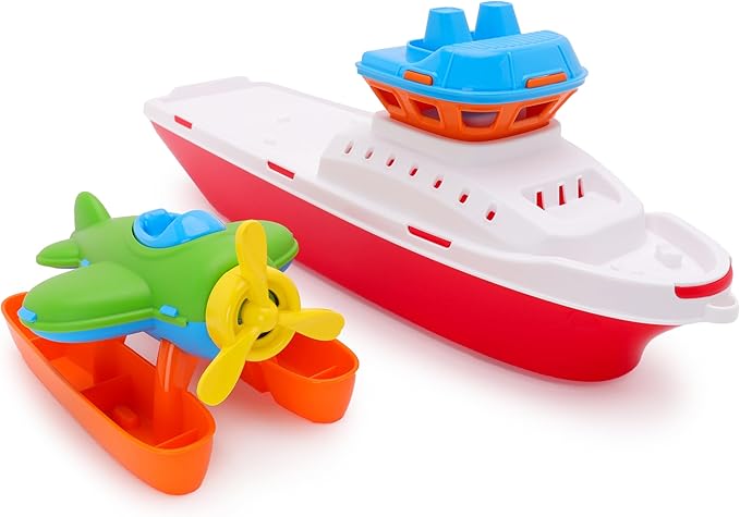 Toyland® 17" Floating Tugboat with Seaplane - Durable Water, Pool and Bathtub Toy for Kids 24 Months Plus - Non-Toxic & Easy Clean Plastic Boat