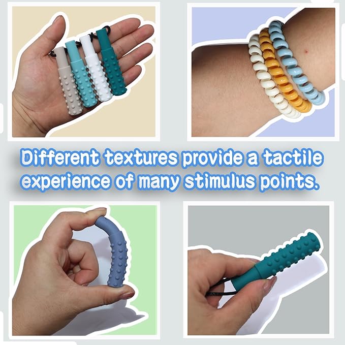 Stretchy Coil Bracelets Chewing Necklace for Kids Sensory, 18 Pack Chewy Necklace Sensory with Autism, ADHD, SPD, Silicone Stretch Sensory Chew Necklaces Bracelets Reduce Biting Stress and Anxiety