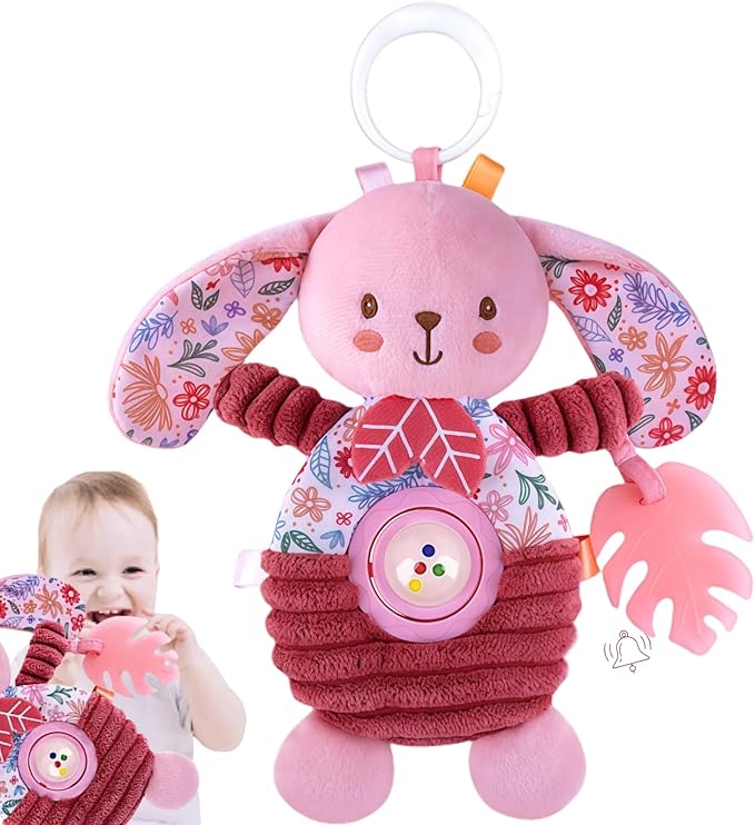 Baby Crib Toys Hanging Stroller Car Seat Toy for Infant 0-2-3-4-5-6-7-8-9 Months Old, Newborn Infant Girl Gifts, Rattle Crinkle Teething Teether for Babies 6-12 Month Easter Basket Stuffers