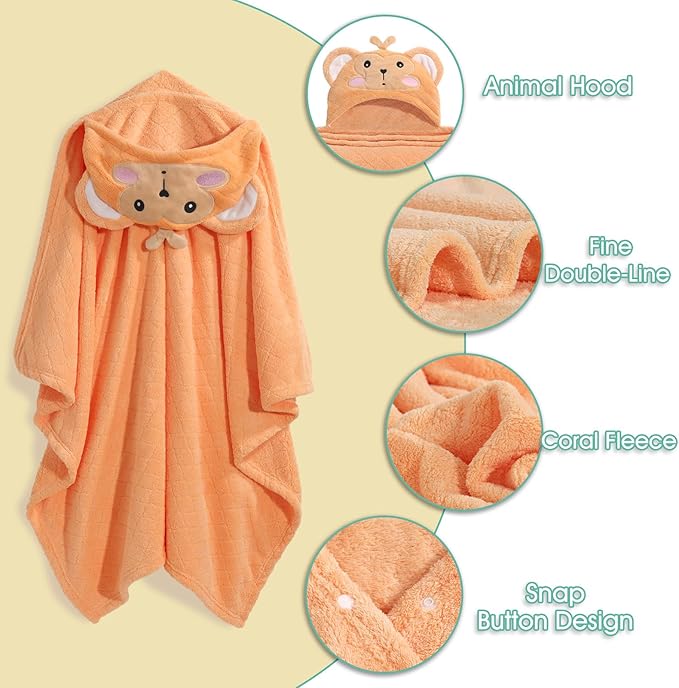 Hooded Towels for Kids, Toddler Bath Towel with Hood 0-5, 2 Pcs Baby Bath Towels, Ultra Absorbent Soft Newborn Bath Essential Gifts, Large Size 50 x 32 Inch for Boys & Girls, Orange & Grey
