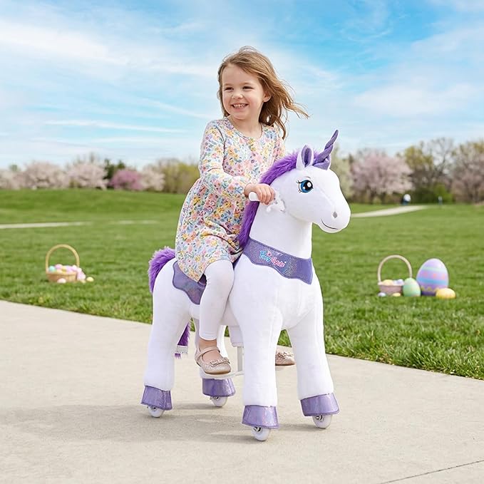 PonyCycle Ride on Unicorn Riding Unicorn Toys with Brake, Essential Model E Interactive Toy Unicorn Gifts for Girls (30" Height/Size 3 for Age 3-4) Riding Horse Ride on Toy Stuffed Animal Purple E313