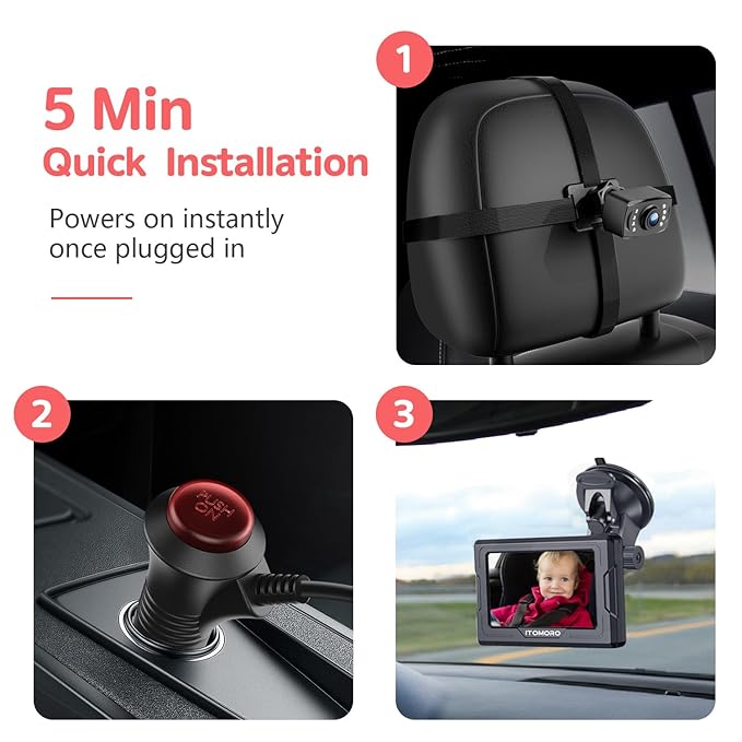 Itomoro Baby Car Camera HD 1080P Dual-Channel Display Car Baby Camera with 2 IR Night Vision Camera, Easily Install 4.3'' Car Camera for Baby with Crystal Clear Wide View for Rear Facing Seat