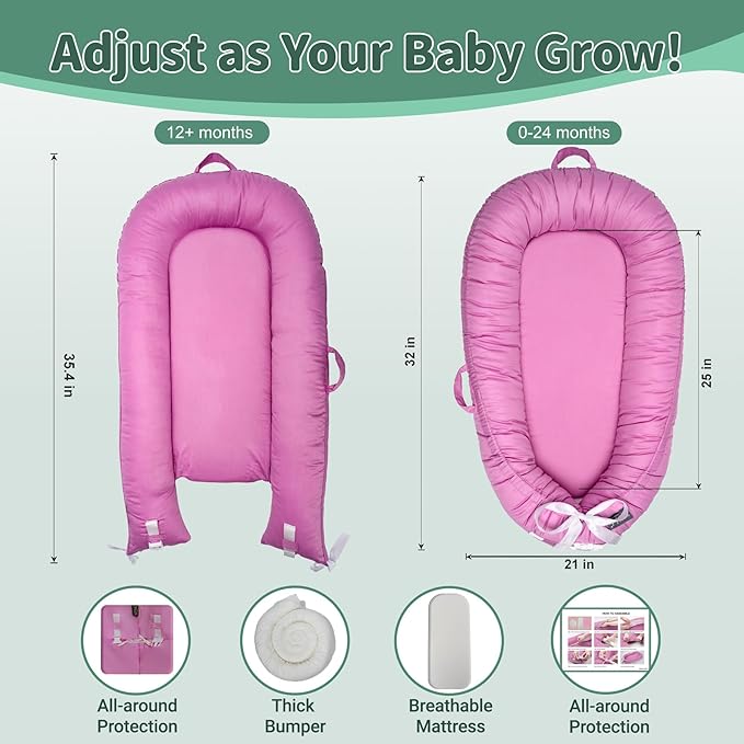 XZV MH Infant Support Cushions Baby Lounger Organic Cotton Floor Lounger Reversible Adjustable Portable for Supervised Use with Soft Breathable Washable Cover