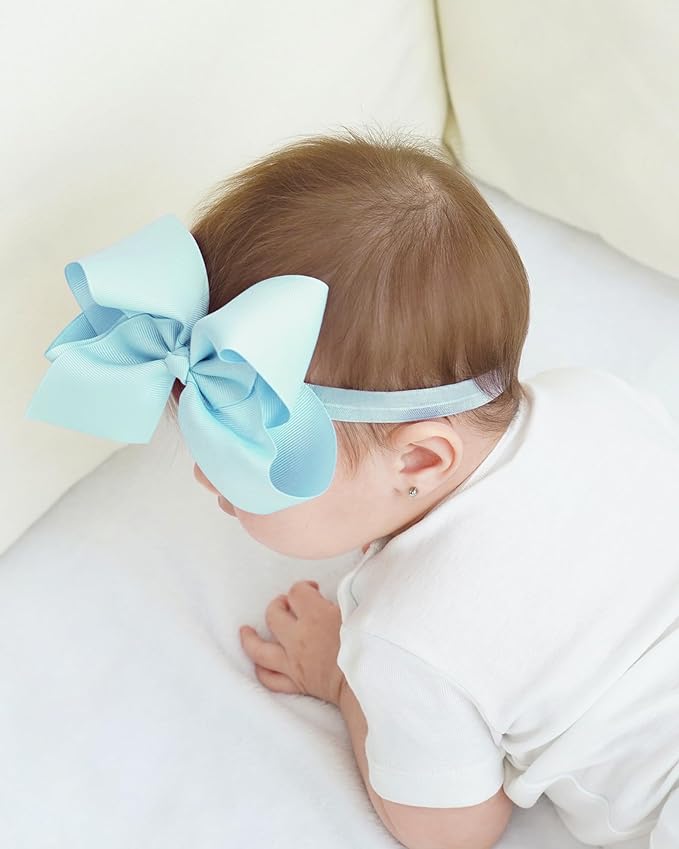 jollybows 20pcs Baby Girls Grosgrain Ribbon Hair Bows Headbands 6" Elastic Hair Band Hair Accessories for Infants Newborn (Multicoloured 6“ Bows Elastic Headband)