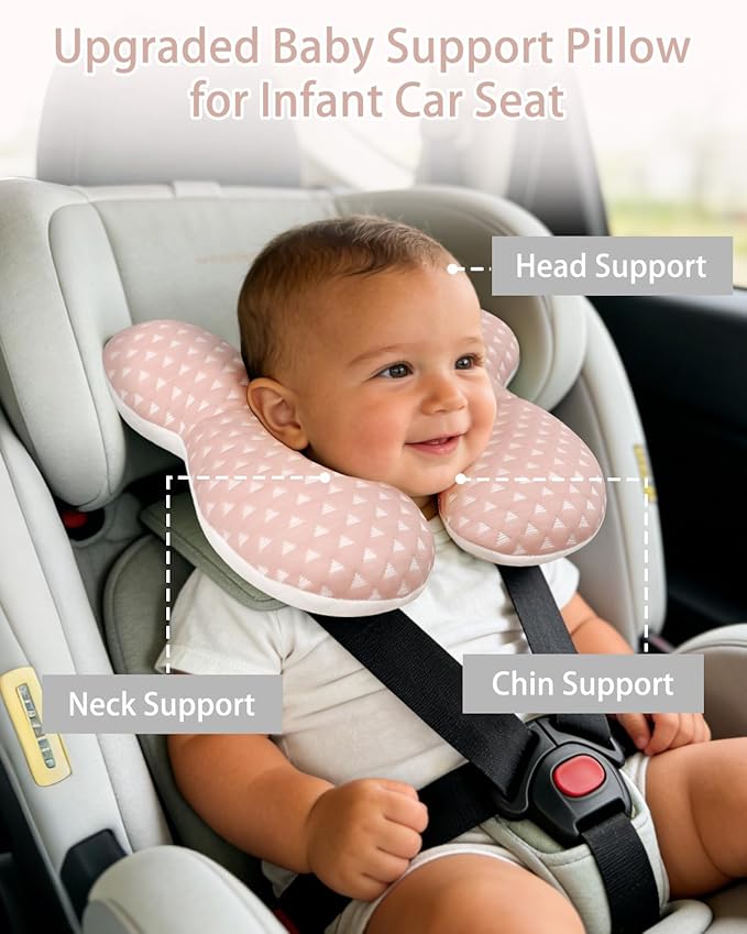 KAKIBLIN Baby Travel Pillow, Baby Neck Pillow for Car Seat, U-Shaped Head and Neck Support for Stroller Pushchair, Soft Cooling Breathable Infant Head Pillow for Newborn Toddler
