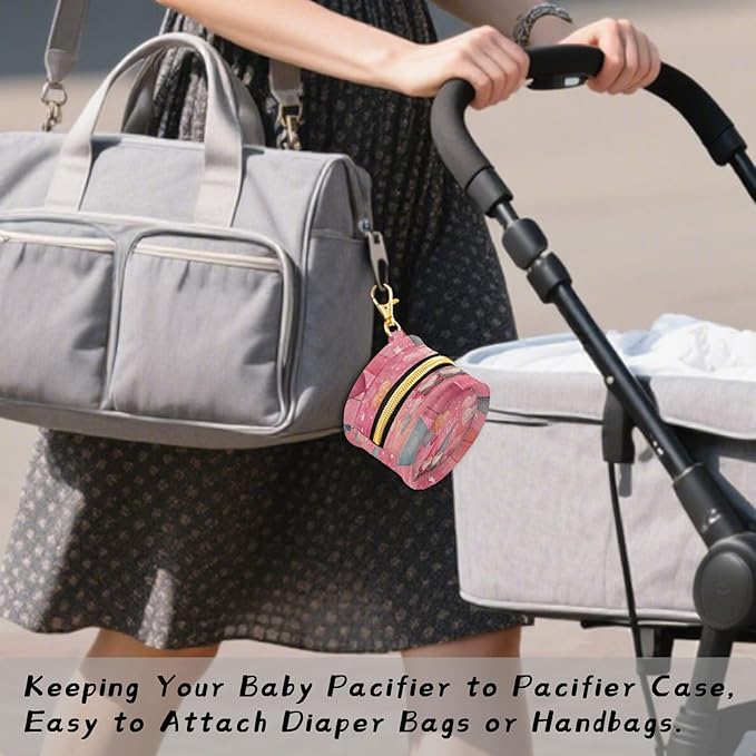 Pacifier Holder with Clip Pacifier Case for Diaper Bag Round Baby Pacifier Pouch Box Bag Portable Valentine Gnomes Hearts Pink