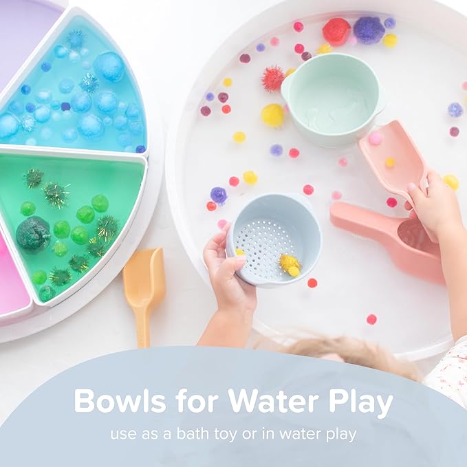 Inspire My Play - 3 x Nesting Bowls and Sieve - Perfect for Sensory PlayTray - Sensory Bin Accessories - Special Education Classroom Supplies - Montessori Education Toys - Green