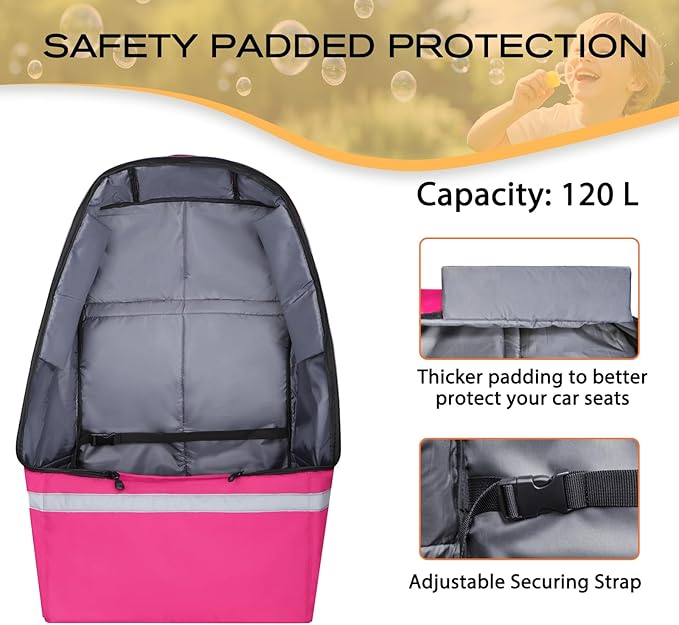 LARIPOP Car Seat Travel Bag for Airplane, Universal Gate Check Car Seat Bag, Padded Backpack with Waist Belt, Reflective Strips & Protective Feet, Fits Infant Convertible Booster Seats, Pink