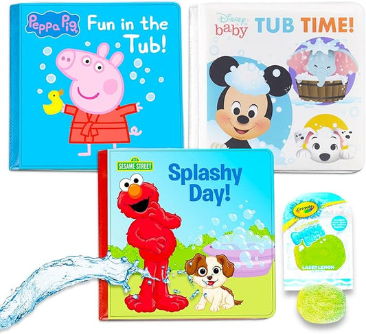 Baby Ultimate Bubble Bath Book Set for Toddler Kids - Bundle with 3 Bathbooks with Sesame Street, Disney Baby, Peppa Pig, and More | Sesame Street Elmo Storybooks