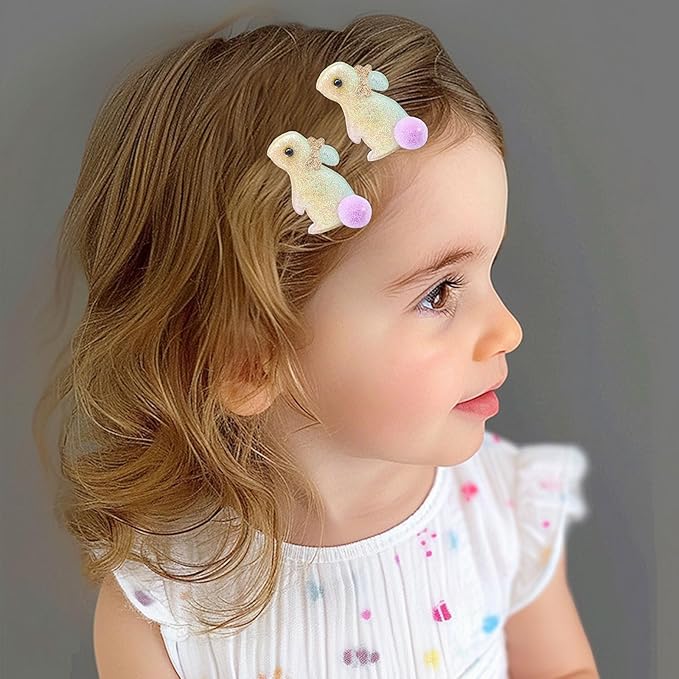 Bunny Hair Clips for Girls, 2pcs Glitter Gradient Easter Hair Accessories, Baby Hair Alligator Barrettes Cute Rabbit Hairpins Toddlers Kids for Party Princess Cosplay Decoration