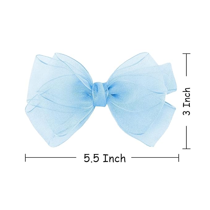 5.5-Inch Organza Double Hair Bows Alligator Clips Hair Accessories for Girls Toddler Kids Children Teens - Sky Blue