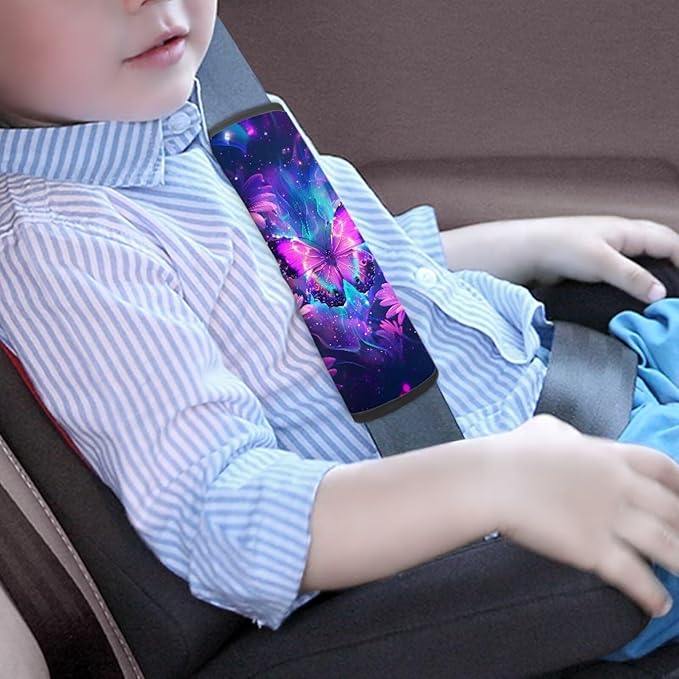 Biyejit Pink Butterfly Daisy Car Seat Straps Shoulder Pad for Kids, Seat Belt Pad, Children Seatbelt Padding, Soft Comfort Seat Belt Cushion, Car Accessories for Boys Girls 2 Pack