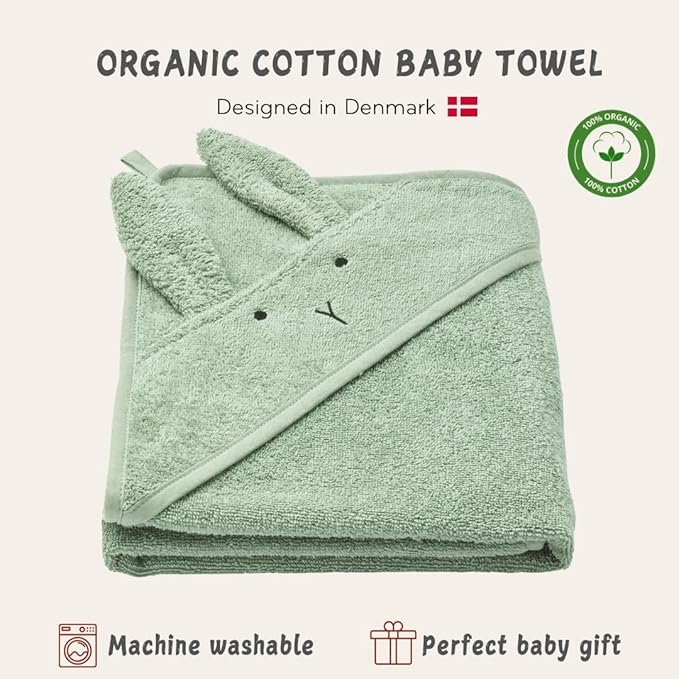 Hooded Baby Towel - 100% Cotton Baby Bath Towels – Baby Towels, Baby Bath Towels for Baby Boy, 32" x 32" Super-Soft and Absorbent Baby Towels for Newborn (Rabbit Roman Green)