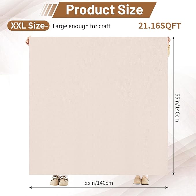 Drydiet 55x55 Inch Extra Large Craft & Painting Floor Mat - Waterproof Non-Slip PVC Art Rug, Floor Protector for Easel Painting Pottery Messy Projects, Washable Roll-up Spill Mat(Apricot, Plain)