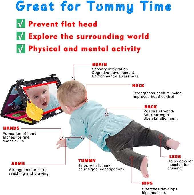 Baby Mirror Tummy Time Toys 0-6 Months with Crinkle Cloth Books Infant High Contrast Newborn Sensory Black and White Toy for 0-3 4 5 6 Months Must Haves Babies 3-6 6-12 Month Boy Girl Shower Gifts