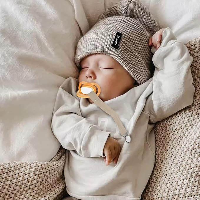 Baby Pacifier Clip Leash Holder Unisex for 4 Pack Gift Set with Neutral Solid Colors ;Soft Linen Pacifier Clips ; Fabric Pacifier Strap with Clip Keeps Pacifiers & Teethers in Place