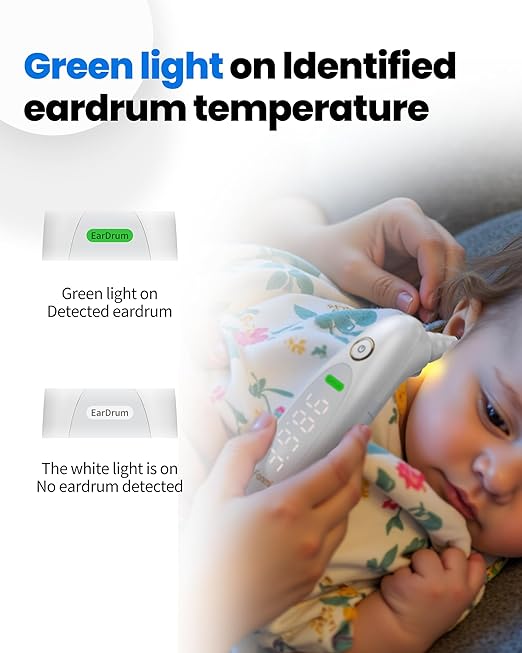 Ear Thermometer for Kids and Adults, Thermometer for Baby with Real-Time Dynamic Tympanic-Sensing Probe, 1-Button 1-Second Result Large LED Display for Easy Use & Reading