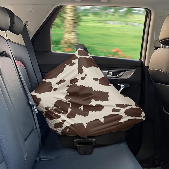 Brown Cow Print Baby Car Seat Cover Multi-use Carseat Canopy for Babies,Stretchy Infant Nursing Cover for Breastfeeding,Shower Gifts for Unisex Boys and Girls