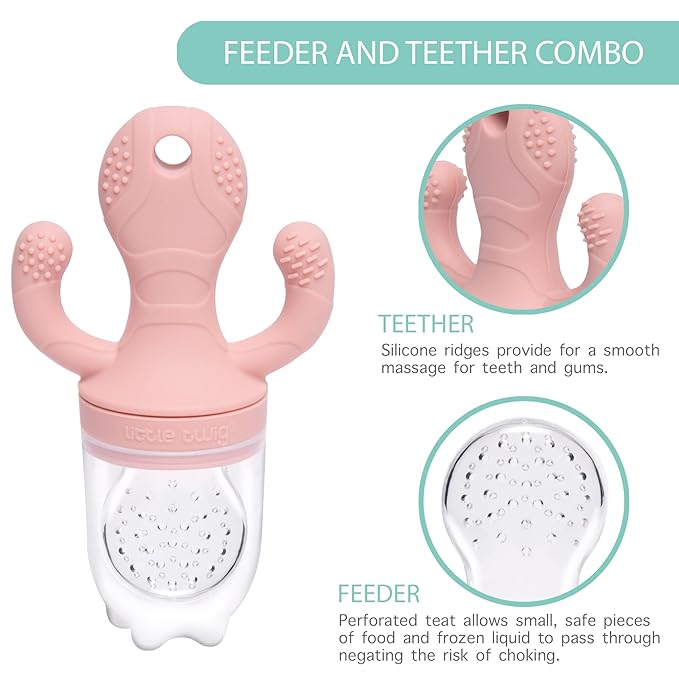 Little Twig Baby Fruit Feeder Pacifier & Teether Set – Silicone Baby Food Feeder with Freezer Tray, BPA Free Teething Toy for Infants, Breast Milk Pops, Fruit & Puree Feeder, Baby Led Weaning Kit