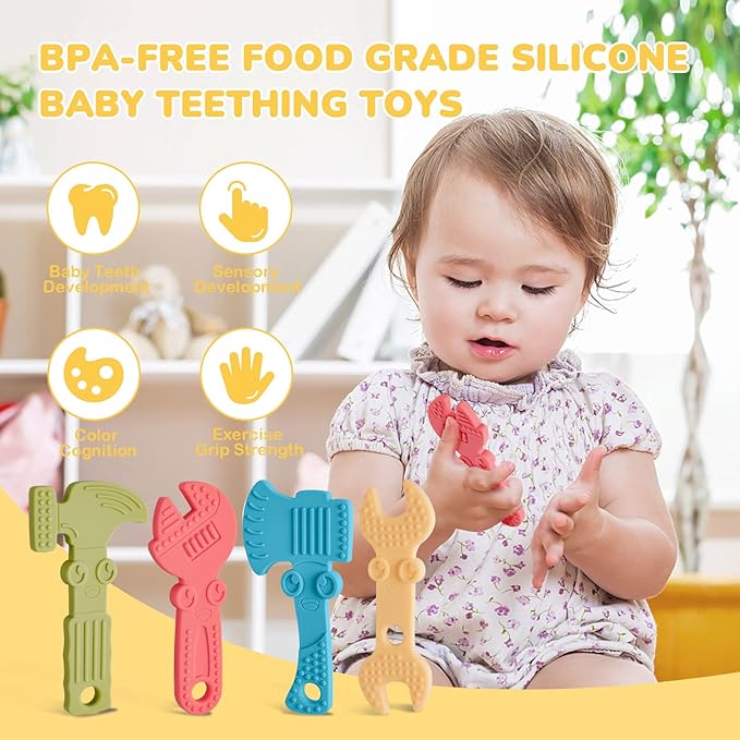 TYRY.HU 4 Pack Baby Teething Toys for Babies 0-36 Months with Neutral Pacifier Clip