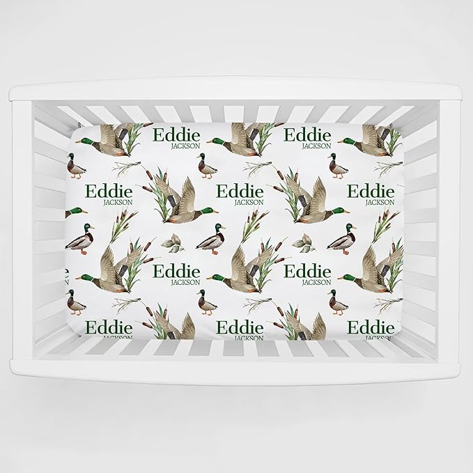 Personalized Pack and Play Sheets with Name, Custom Wild Ducks Baby Mini Crib Sheets for Baby Boys Girls, Name Pack n Play, Fitted Sheet with Name, Soft and Breathable Material