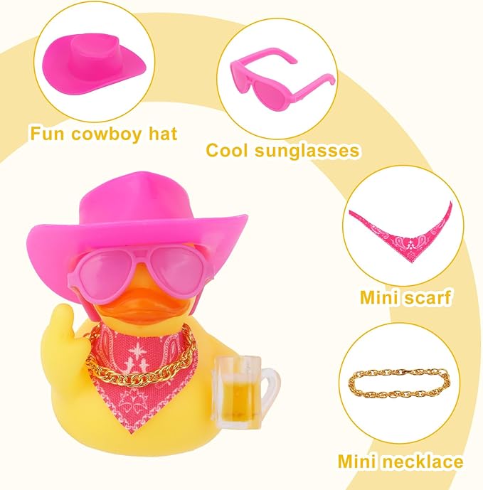 2pcs Funny Rubber Ducks for Dashboard, Cute Car Rubber Cool Duck Ornament with Mini Glasses Hat Scarf Accessories Decor for Home Office Refrigerator Decoration (Pink, Black)