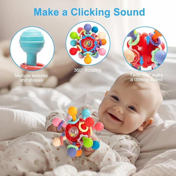 Easter Baby Teething Toys for 0-6 6-12 Months, BPA Free Food Grade Silicone Teether, Infant Sensory Chew Rattles Toys, Perfect Baby Easter Basket Stuffers & Easter Gifts, Red