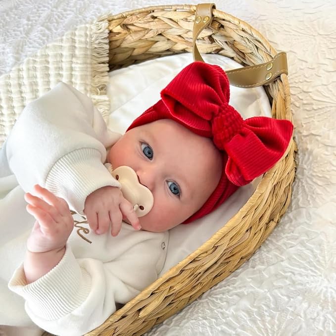 JIAHANG Baby Bows Turban Knotted Head Wraps, Corduroy Big Hair Bow Headbands, Stretchy Hair bands for Newborn Infant Toddlers Girls