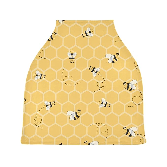 Cute Bee On Honey Yellow Honeycomb Pattern Stretchy Baby Car Seat Cover Infant Canopy Nursing Covers Breastfeeding Cover Breathable Windproof Winter Scarf for Boys Girls