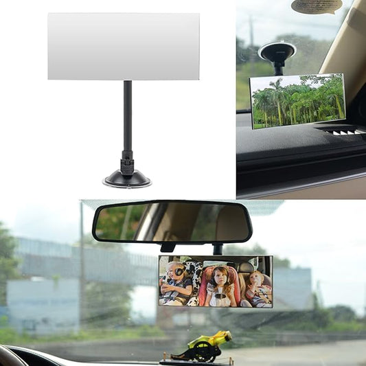 Suction Cup Baby Car Mirror, Ampper Adjustabe Long Arm HD Glass Convex Wide Angle Interior Rearview Baby Rear Facing Mirror (Frameless Rectangle, Large, 6.7" X 2.9")