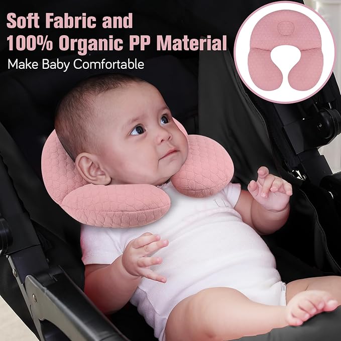 KAKIBLIN Baby Travel Pillow,Upgraded Baby Neck Pillows for Car Seat,Baby Support Pillow,Infant Neck Pillow for Toddler Head and Neck,Newborn Head Support for Car Seat,Pushchair (Pink)