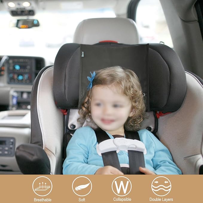 Beautyflier 2PCS Satin Car Seat Headrest Cover for Baby, Soft Sleeping Hair Headrest Protector, Satin Baby CarSeat Hair Protector, Soft Silk Feeling Headrest Cover for Hair Protection (Black)