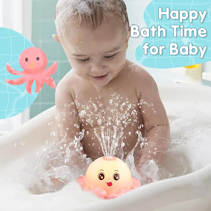 Gigilli Octopus Bath Toys, Easter Basket Stuffers Baby Bath Toys for Kids Ages 1-3, Baby Girl Light Up Bath Toy Sprinkler 6-12-18 Months Toddler Bath Fountain Toy Infant Birthday 1 2 3 Gifts
