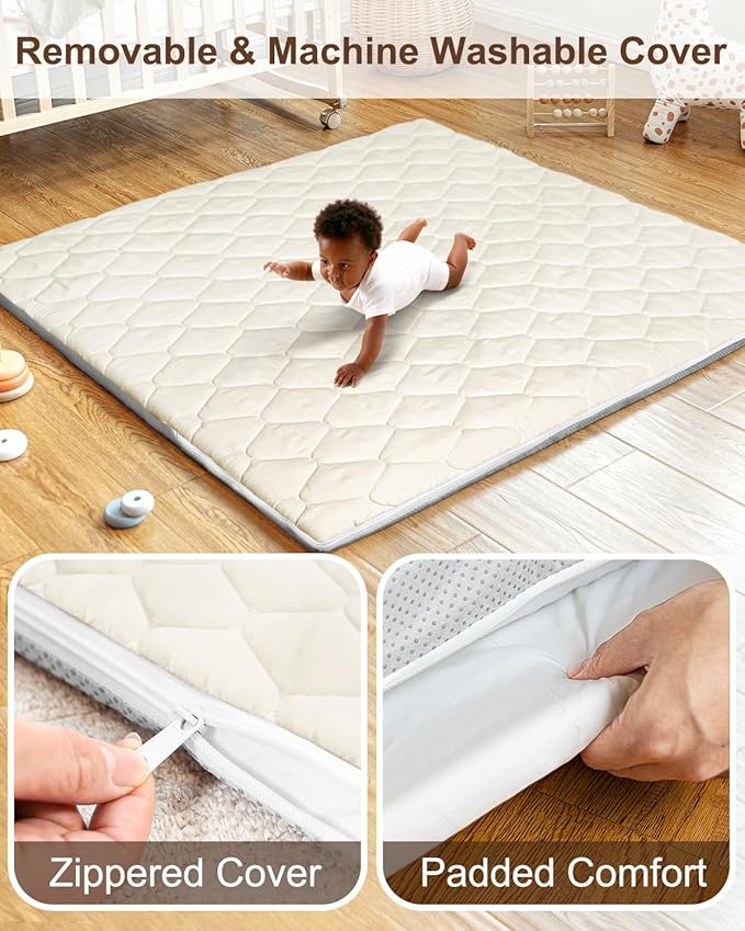 Foam Baby Play Mat 50x50, Removable and Machine Washable Cover, Thicken Cushioning Playmat and Perfect for Playpen, Non-Slip Bottom, Easy to Clean for Infants, Toddlers & Babies(Light Gray)
