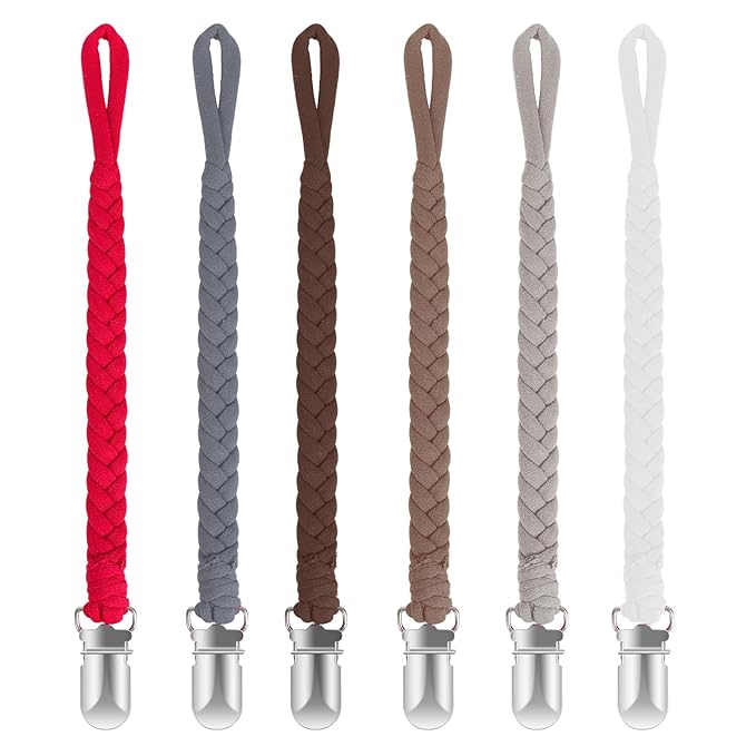 Pokipaw Pacifier Clip for Boys and Girls 6 Pack Baby Pacifier Holder Leash 100% Handmade Braided Fits All Pacifiers & Teething Toys Modern Unisex Baby Gift