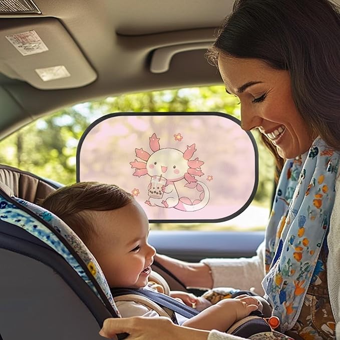 Bulopur Kawaii Axolotl Window Shades for Car 2 Pack Car Window Shade Baby UV Protection Breathable Car Sun Shade Side Window Universal Car Interior Accessories