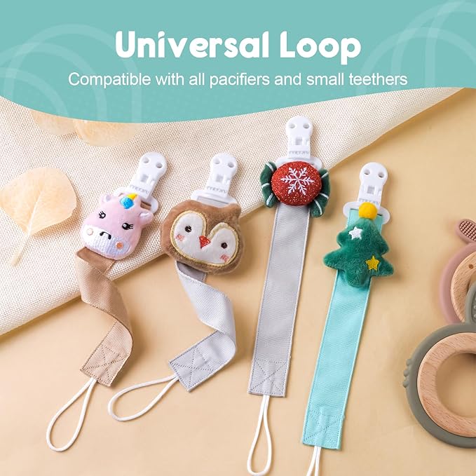 TYRY.HU Pacifier Clip for Baby, 2 Pack Neutral Pacifier Holder Clip for Girls Boys, Soft Webbing Soothie Christmas Binky Clips Fit All Pacifiers, Cute Baby Shower Gift，Tree & Candy
