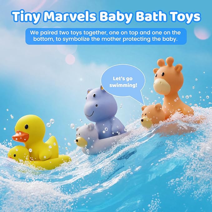 Tiny Marvels Baby Bath Toys for 6 Months & Up, Mold Free No Hole Bath Toys, BPA Free Floating Toddler Bath Toys, Safe Kids Bath Toys for Tub & Pool