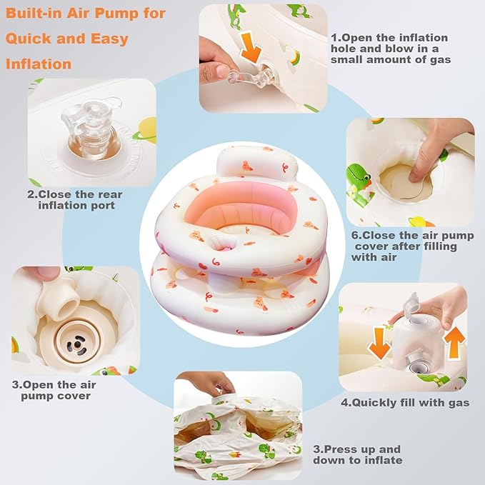 EXBEPE Thickened Inflatable Baby Seat, Blow Up Baby Chair 3-36 Months with Tray, Sitting Support Infant Feeding Chair, Built in Air Pump